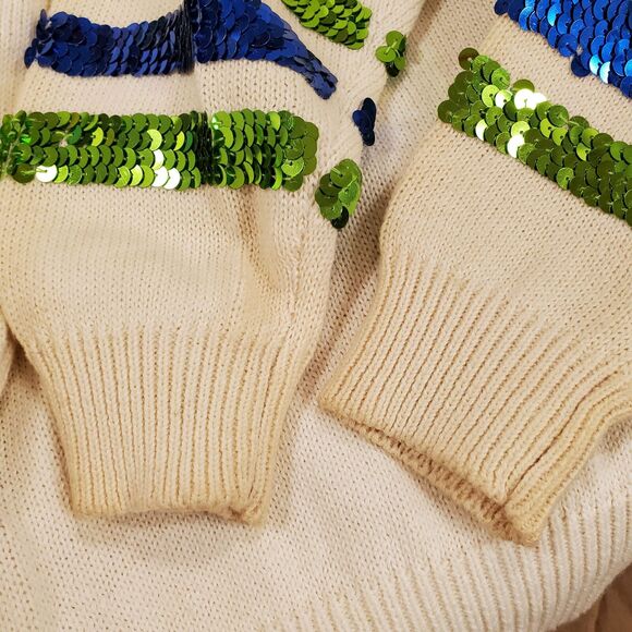 Eleanor P Brenner Women's White Sweater with Green Sequins, Size S - Picture 5 of 6